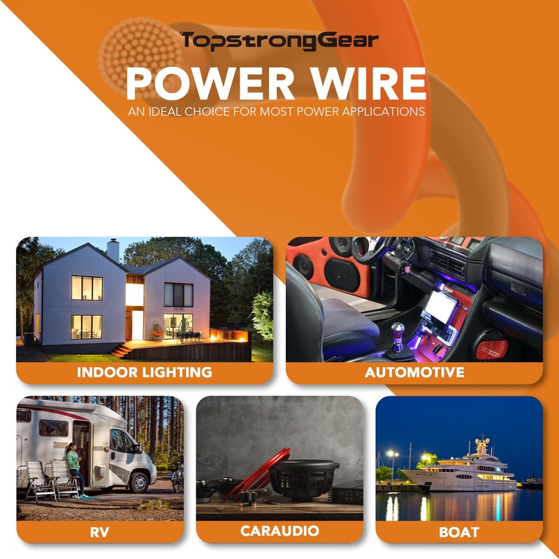 TOPSTRONGGEAR 0 Gauge 25ft Black and 25ft Red Power/Ground Wire