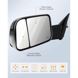 ITOPUP Towing Mirrors Fit for 2009-2010 For Dodge For Ram 1500 2011-2016 For Ram 1500 2500 3500 Chrome Tow Mirrors with Power Heated Turn Signal Puddle Light Chrome 1 Pair Left and Right Side