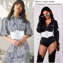 Women's Stretchy Waspie Belt Figure Flattered Elastic Waist Belt 17 cm Wide Corset Belt for Women, White