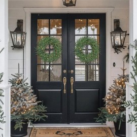 MDSTBN 24 Inch Pine Wreath Christmas Wreaths for Front Door, Real Touch Pine Wreath with White Berries Artificial Green Wreaths for Walls Windows Porches Farmhouse Indoor Outdoor Home Decor