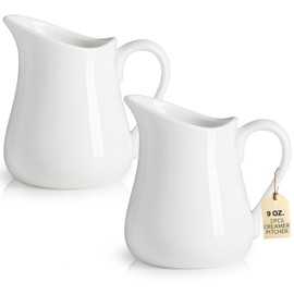 2 PCS Creamer Pitcher, Ceramics Creamers 9 OZ - White Creamer with Handle, Small Creamer Pitcher Set for Farmhouse Creamer Pitcher, Kitchen Coffee Milk Creamer Pitcher Sauces