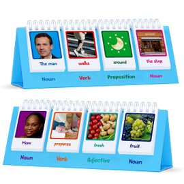 Sentence Flip Charts, 80 Double Sided Cards in Noun/Verb/Adjective/Preposition 40 New Sentence Building Freestanding Flip Chart Educational Learning Tool for School Supplies