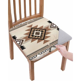 Homechoid Boho Western Chair Seat Covers for Dinning Room 4 Pack, Southwest Native American Indian Geometric Comfortable Stretch Chair Slipcovers Cushion Protector for Banquet Kitchen