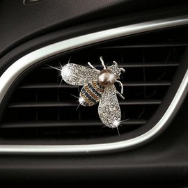 Silver Shiny Bee Vent Clips, Crystal Bee Car Air Freshener Vent Clip Car Bling Interior Decoration Rhinestone Car Bling Accessories Interior Accessories
