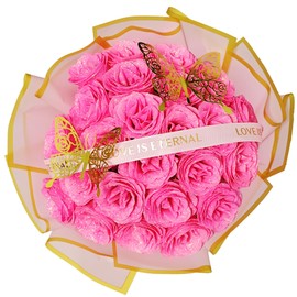 Gee Hut Mothers Day Pink Glitter Rose Flower Bouquet Gifts for Women Mom Grandma Wife Her - DIY 24pcs Forever Roses Bouquet - Eternal Rose Flower Gift for Birthday Anniversary Wedding Graduation
