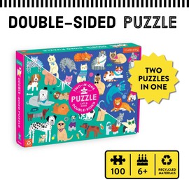 Mudpuppy Cats and Dogs Double-Sided Puzzle, 100 Pieces, 22”x16.5” – Perfect Family Puzzle for Ages 6+ - Colorful Illustrations of Dogs on One Side and Cats on the Other – Two Fun Puzzles in One Box