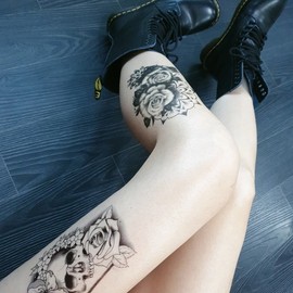 Gangyi's Real Fashion Large Tattoo Sticker Skull Henna 8054 Black and White Lotus Chandelier 5ea