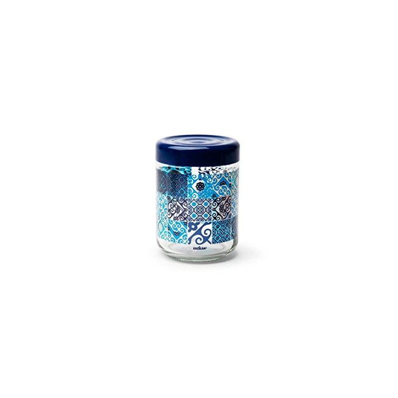 Excelsa Maiolica Blue Jar with Lid 800 ml Glass