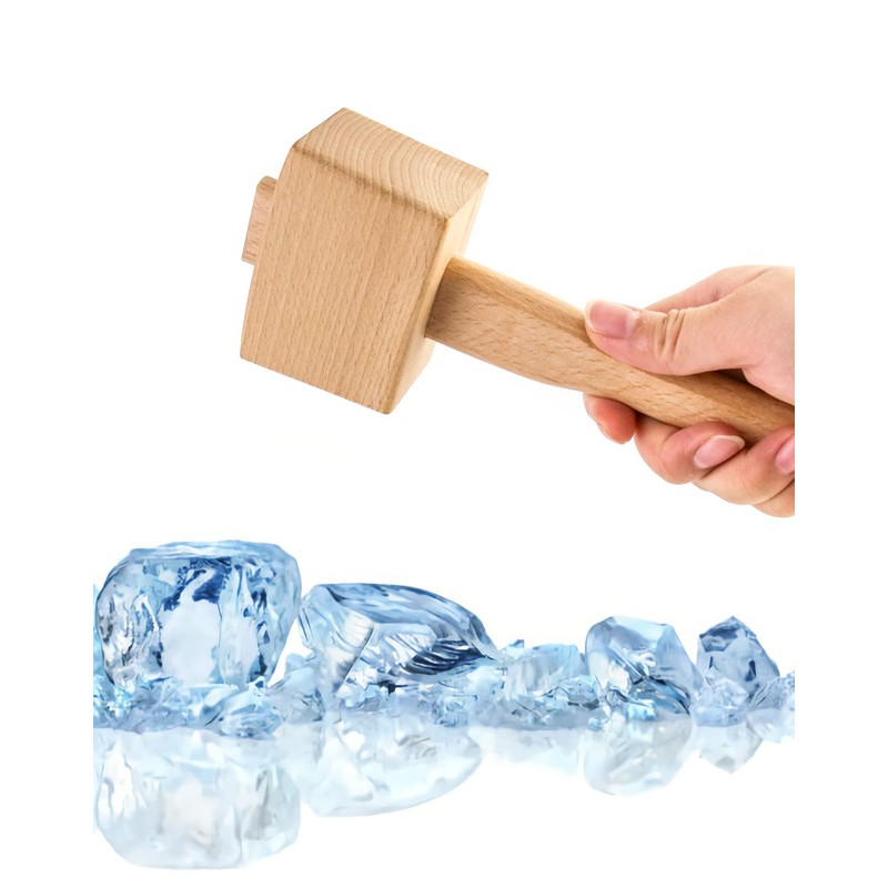 QWORK Wooden Mallet, 9.5" Manual Ice Hammer Mallet Beech Solid