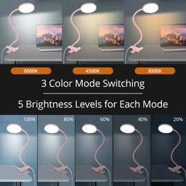 iFalarila Reading Light with Remote, LED Desk Lamp Clip on [1H Timer & Nightlight] RA>95 Dimmable Flexible Gooseneck, Reading Lamp with Clamp for Table - 3.5'' (Adapter Included)