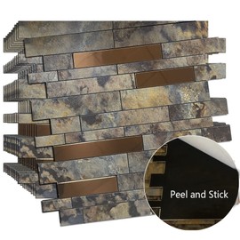 Weimeisc 10 Sheets Peel and Stick Backsplash Tile for Kitchen, Self-Adhesive Mosaic Tile, Stick on Bathroom Vanities，Fireplace Décor, Laundry Table(11.25" X 12.7") (Rusty Stone Pattern)