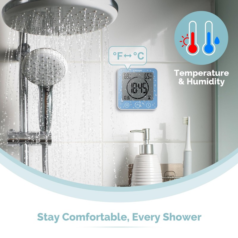 KADAMS Shower Clock Waterproof Bathroom Timer – Digital Wall Clock