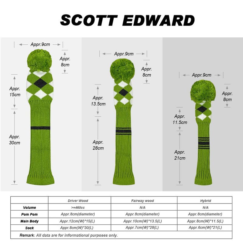 Scott Edward 3Pcs Golf Head Cover Set for Driver(460cc) Fairway