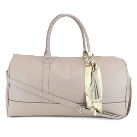 Women's Large PU Leather Weekender Duffel Bag with Satin Interior - Big 22" Carry-On Size Duffle - Tan