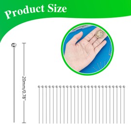 Qimoo 200Pcs Ball Pins for Jewelry Making, Stainless Steel Jewelry Round Head Pins Length 0.79 inch/20mm Bead Headpins for DIY Craft Bead Earring Necklace