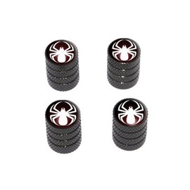 GRAPHICS & MORE Spider White - Tire Rim Valve Stem Caps - Black