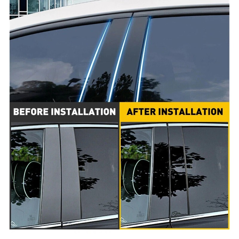 LIANGREN 6pcs Glossy Black PC Window BC Pillar Post Cover