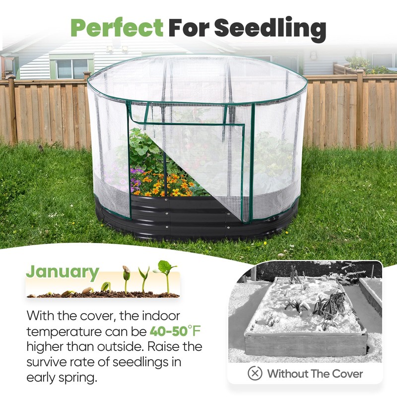KING BIRD Raised Garden Bed with Cover Galvanized Oval Planter