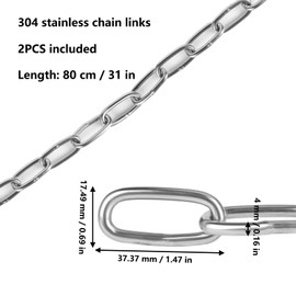 Stainless Steel Chain Link, 2PCS Metal Chain 31.5In x 0.16In Long Durable Steel Chain Links for Hanging Plant, Hanging Clothes, Pet, Binding Chains Artworks