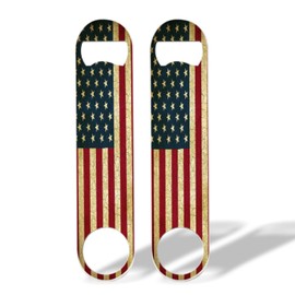 2 PACK Beer Bottle Opener, Stainless Steel Flat Bottle Openers,7 inch Metal Decor,Vintage United States Of America Flag