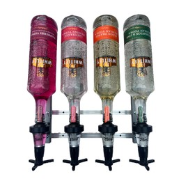 Chabrias Ltd Bottle Alcohol Spirit Measure Drink Dispenser Bar Butler Home bar Garage Man cave Set Wall Fixing Mount Bracket plus 4 x Traditional Optics (Black, 25ml)