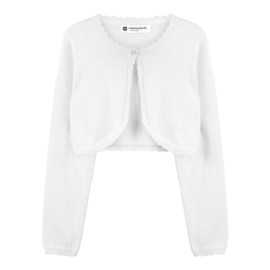 BlackButterfly Girls Long Sleeve Knitted Childrens Kids Bolero Shrug (White, 13-14 Years)