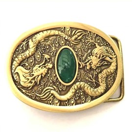 UCCKEYI Dragon & Jade Solid Brass Shiny Vintage Antique Belt Buckle Western Cowboy