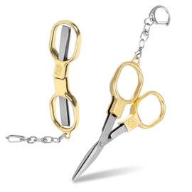 1 Pack Folding Scissors Stainless Steel with Keychain,Safety Foldable Pocket Badge Small Travel Scissors,Portable Telescopic Cutter for Home,Office,Craft,Sewing,Nurse Essentials(Gold）