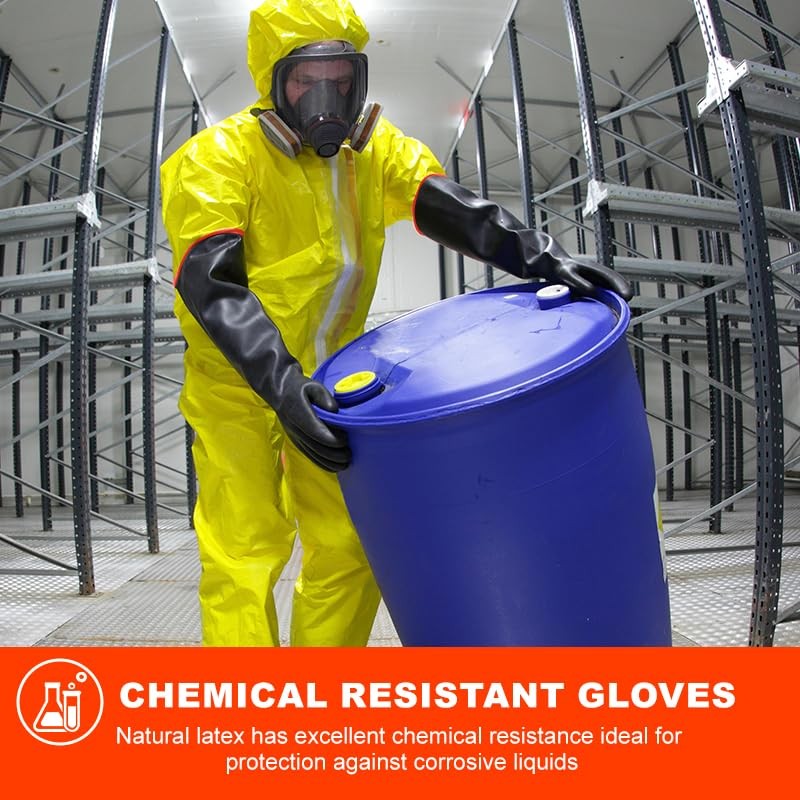 Heavy-Duty Latex Chemical Resistant Gloves - Reusable Long Rubber Dishwashing