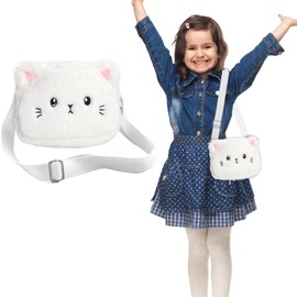 Cat Shoulder Strap for Girls, Cat Shape Adjustable Shoulder Strap, Plush Shoulder Bag, Cute Cat Purse for Dating Shopping Hiking for Girls White, White