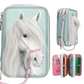 Depesche Miss Melody 13692 Triple Pencil Case with Horse Head Appliqué