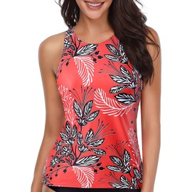 Holipick High Neck Tankini Top Bathing Suit Tops for Women Tummy Control Tank Tops Swimsuits Red Floral S