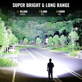 Rechargeable Spotlight, 99000 Lumens Super Bright Led Spotlights Flashlight with Cob Light & Foldable Tripod, 10000ɱAh Spot Lights Long Runtime, Handheld Spotlight for Hunting Boating Outdoor