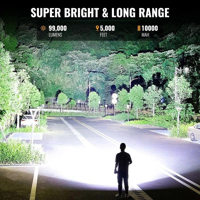 Rechargeable Spotlight, 99000 Lumens Super Bright Led Spotlights Flashlight with