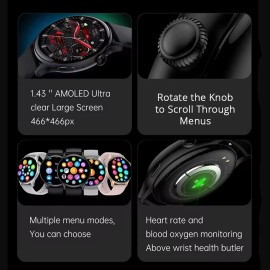 Reloj Inteligente Redondo AMOLED Hombre/Mujer IP68 Impermeable Bluetooth Android i0s 2024