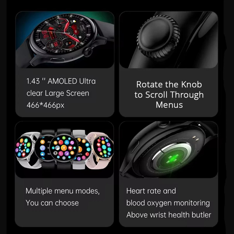 Reloj Inteligente Redondo AMOLED Hombre/Mujer IP68 Impermeable Bluetooth Android i0s