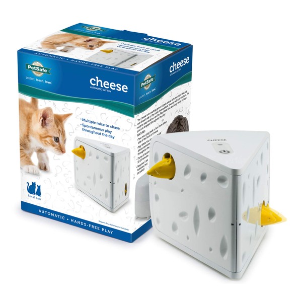 PetSafe Cheese - Interactive, Electronic Cat Toy - Peek-A-Boo Mouse Hunt Game - Hide and Seek for Bored and Anxious Cats - Kitten Teaser Toy - Automated Cat Toy for Cat Enrichment and Exercise 5" x 5.75" x 7.5"