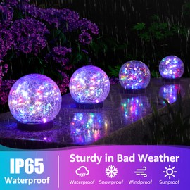 ASOMST 2-Pack Garden Solar Lights Outdoor, Colored Cracked Glass Ball Light Waterproof, Decorative Solar Globe Lights Multicolor for Yard Pathway