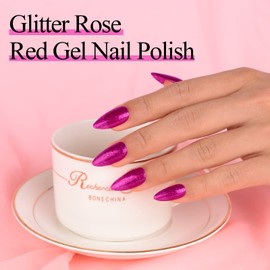 Imtiti Glitter Gel Nail Polish, 1 Pcs 0.5 fl oz Sparkly Vanessa Red Wine Gel Nail Polish Soak off Gel Polish Nail Art Manicure Salon DIY Gel Nail Design Christmas Decoration