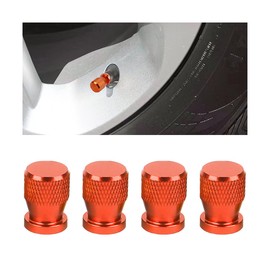 BELOMI Car Tire Valve Stem Caps, 4PCS Leak Proof Aluminum Alloy Vehicle Air Cover, Dust Proof Airtight Automotive Wheel Protector Accessories, Universal for SUV, Truck, Motorcycles (Orange)