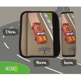 HECKBO 2 x Children's Car Seat Belt Pads, Racing Car Motif, Girls' Seat Belt Pad for Children and Babies, Ideal for Any Strap, Car Seat Raisers, Children's Bicycle Trailer, Bicycle