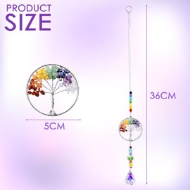Crystal, Tree of Life Crystal Gifts Natural Gemstone Pendant Rainbow Gifts Crystals and Gemstones Gifts for Women (Circle）