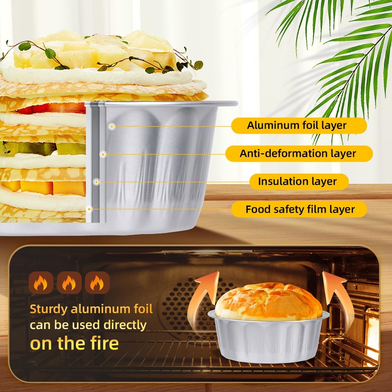 Beasea Ramekins 8 oz with Lids Disposable, 120 Pack 8