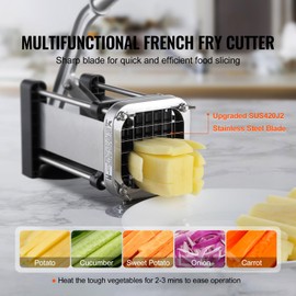 Happybuy French Fry Cutter, 1/2-Inch Stainless Steel Blade Potato Slicer, Manual Chopper with Suction Cups for Potato, Cucumber, Vegetables and Carrot