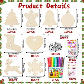 Wooden Pendants for Painting Christmas, 80 Pieces DIY Wooden Pendants Christmas with Stickers, Wooden Christmas Decoration Pendants, Crafts Christmas Children, Christmas Decoration for Boys and Girls
