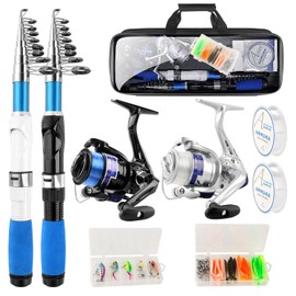 Fishing Rod and Reel Combo,2PCS 2.1M/6.89FT Collapsible Fishing Rod Set with 2PCS Spinning Reels 2 Set of Lures Baits 2PCS 100m Lines and a Carrier Bag,Fishing Pole Kit for Saltwater Freshwater