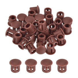 MECCANIXITY 32PCS 6mm(1/4") Red-Brown Plastic Hole Plugs, Flush Type Panel Hole Plugs Insert End Caps for Locking Hole Tubes Furniture Cabinet