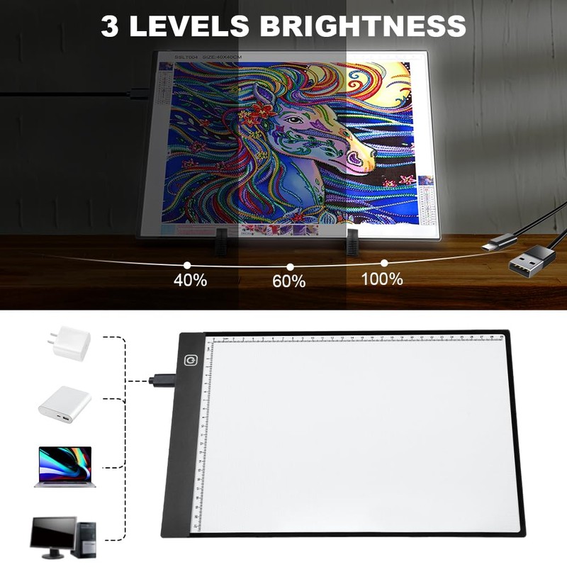 AUAUY A5 LED Light Pad for Diamond Painting, 3 Levels