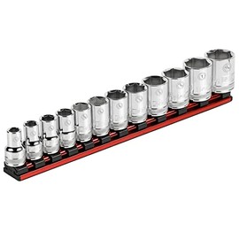 ARES 71182-1/2-Inch Drive Magnetic Socket Organizer - Aluminum Rail Stores up to 12 Sockets and Keeps Your Tool Box Organized