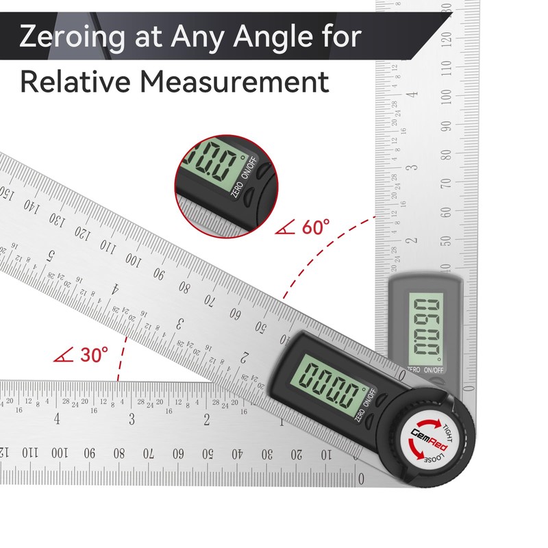 GemRed 82305 Digital Angle Finder Protractor (Stainless steel 300mm)